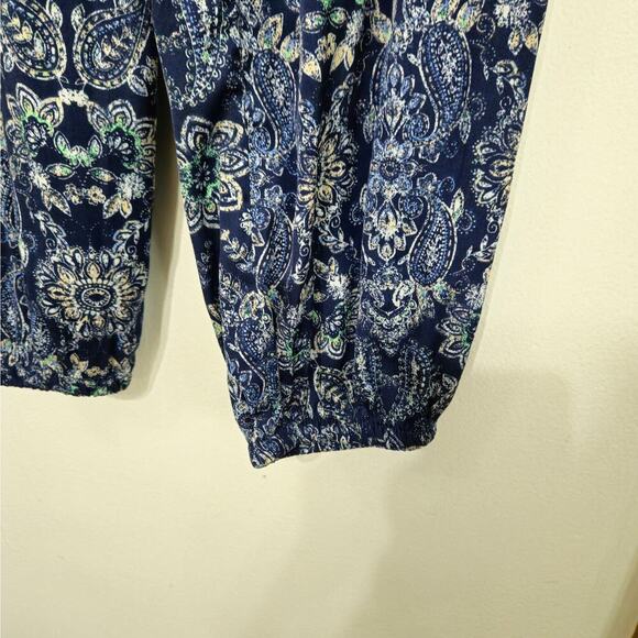 Aerie Blue Paisley Harem Pants Size Small High Rise Elastic Tie Waist Pockets - Picture 4 of 9